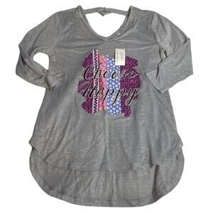 LIVE WELL LIFESTYLE Grey NWT Graphic Top Choose Happy Small 1/2 3/4 Sleeve